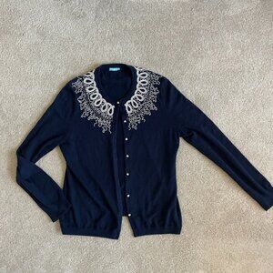 J. MCLAUGLIN Blueblack Ctn/Modal Embellished Cardigan Size Medium